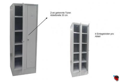 Wäsche-Wäsche-Spinde Stahl - 30 cm Abteilbreite - Gesamtbreite 60 cm - sofort lieferbar - 2 Drehriegel - links und rechts Böden -  der ideale Wohnheimspind für 2 Personen !