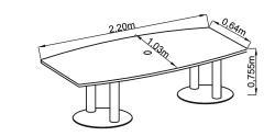 Konferenztisch lichtgrau, Bootsform -  2 Säulenfüße verchromt - 220 cm lang - sofort lieferbar !!