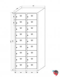 Stahl-Wertfachschrank - Schliessfachschrank - Handyschrank- Kleinfachschrank - 2 Abteile je 9 Fächer übereinander, Gesamt 18 Fächer- lichtgrau-sofort lieferbar