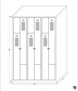 Stahl Z Schrank - Z Spinde - Türen blau - 6 Abteile - Gesamt 120 cm  breit - 6 Drehriegel - Lieferzeit ca. 2-3 Wochen ! 