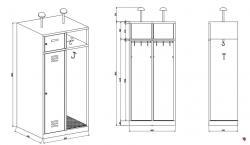 Feuerwehrschrank Serie Budget - Komplettset mit Türen und Füssen !  2 Abteile oben je 1 Wertfach unten für Mäntel und Ausrüstung - Helmhalter - Mass: 80 breit x 50 tief  x 190 cm hoch mit Füsse - sofort liefebar ! Topseller- Preisstar ! 